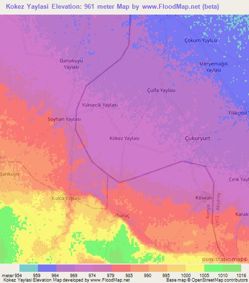 Kokez Yaylasi,Turkey Elevation Map