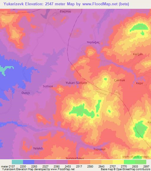 Yukarizevk,Turkey Elevation Map