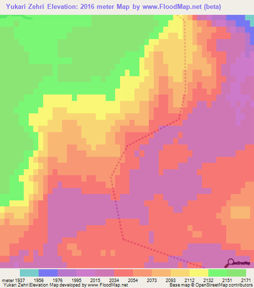 Yukari Zehri,Turkey Elevation Map