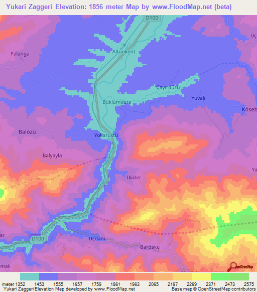 Yukari Zaggeri,Turkey Elevation Map