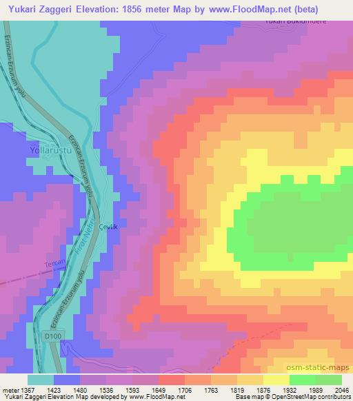 Yukari Zaggeri,Turkey Elevation Map