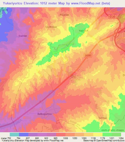 Yukariyurtcu,Turkey Elevation Map