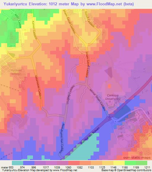 Yukariyurtcu,Turkey Elevation Map