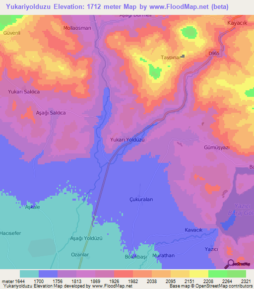 Yukariyolduzu,Turkey Elevation Map