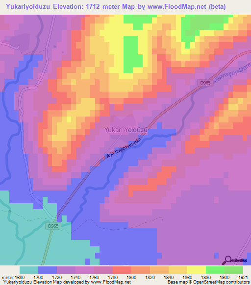 Yukariyolduzu,Turkey Elevation Map