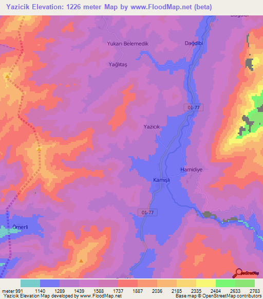 Yazicik,Turkey Elevation Map