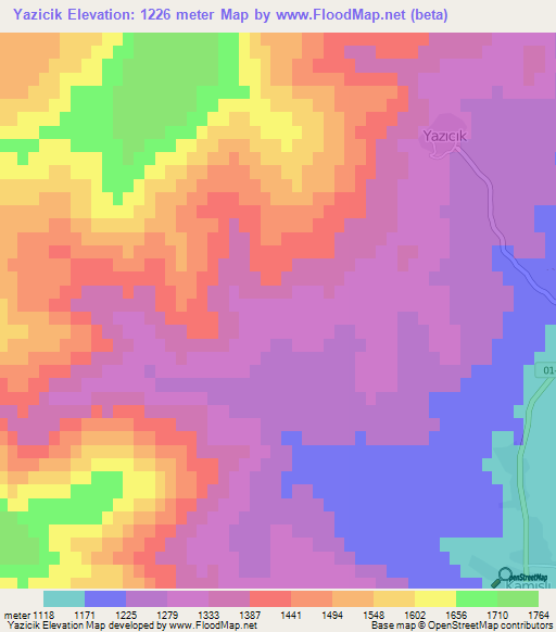 Yazicik,Turkey Elevation Map