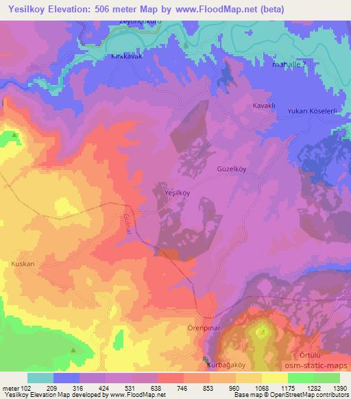 Yesilkoy,Turkey Elevation Map