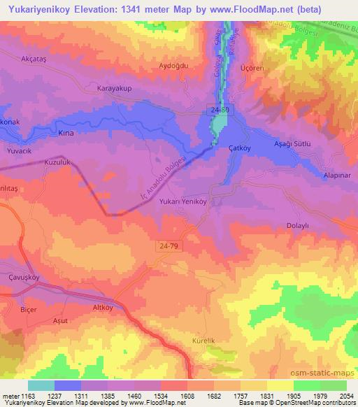 Yukariyenikoy,Turkey Elevation Map