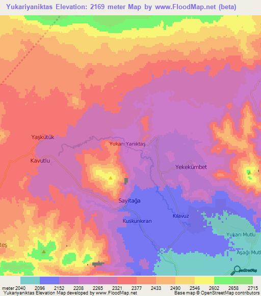 Yukariyaniktas,Turkey Elevation Map