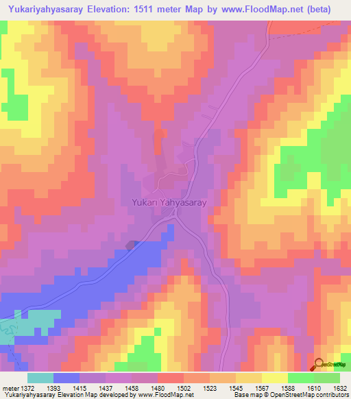 Yukariyahyasaray,Turkey Elevation Map