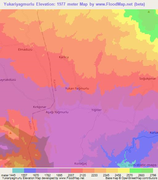 Yukariyagmurlu,Turkey Elevation Map