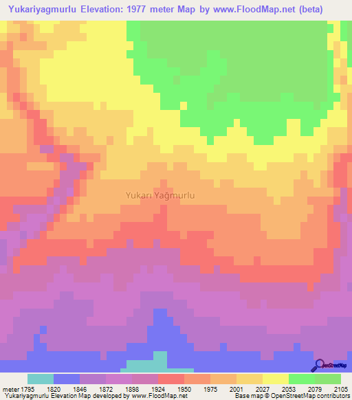 Yukariyagmurlu,Turkey Elevation Map