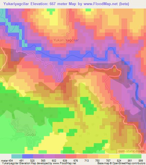 Yukariyagcilar,Turkey Elevation Map