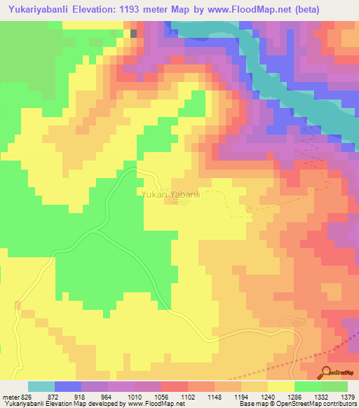 Yukariyabanli,Turkey Elevation Map