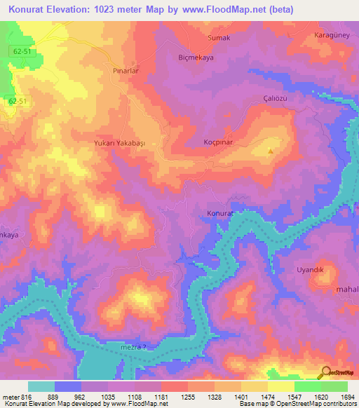 Konurat,Turkey Elevation Map