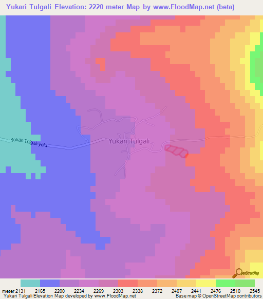 Yukari Tulgali,Turkey Elevation Map