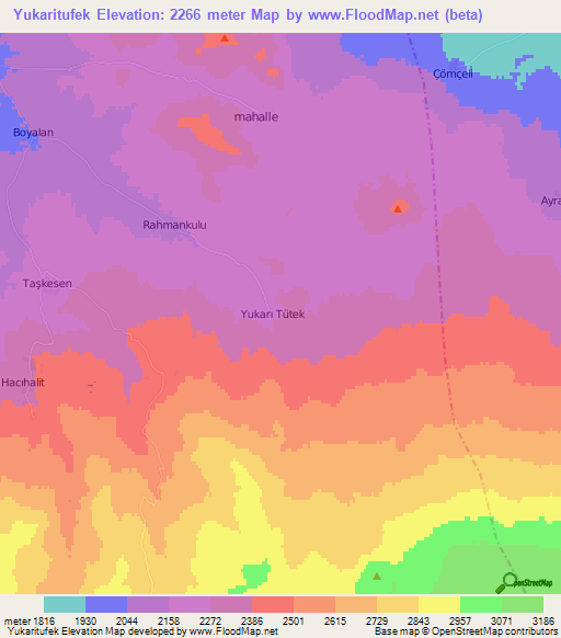 Yukaritufek,Turkey Elevation Map