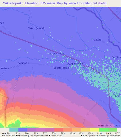 Yukaritoprakli,Turkey Elevation Map