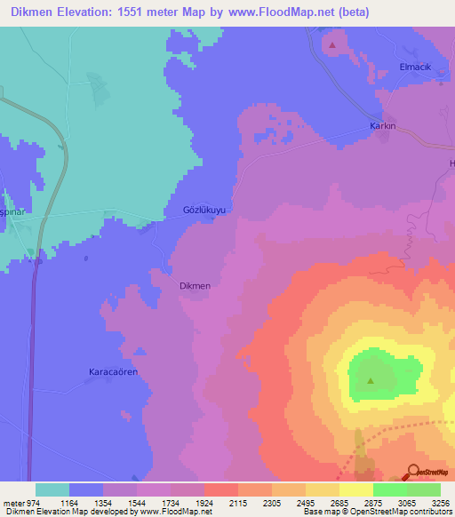 Dikmen,Turkey Elevation Map