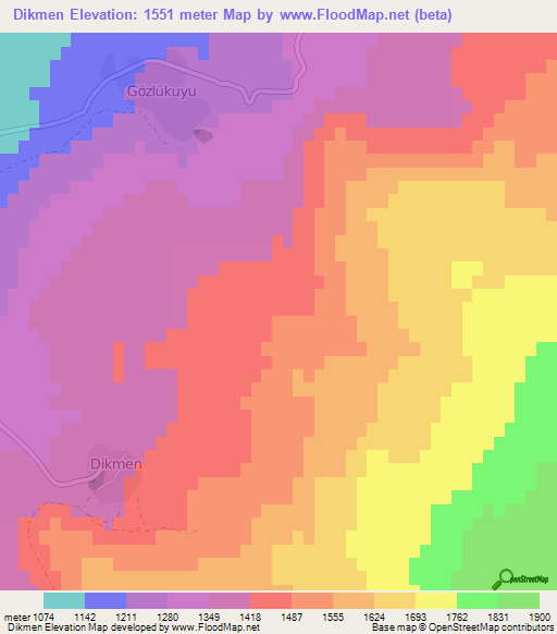 Dikmen,Turkey Elevation Map