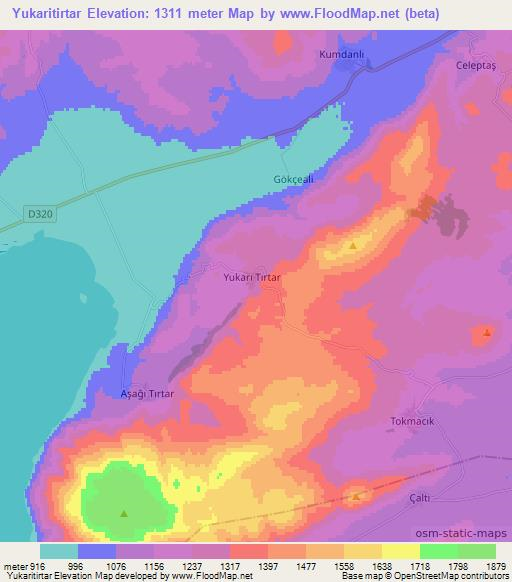 Yukaritirtar,Turkey Elevation Map