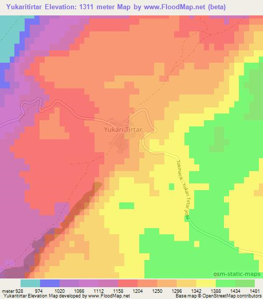 Yukaritirtar,Turkey Elevation Map