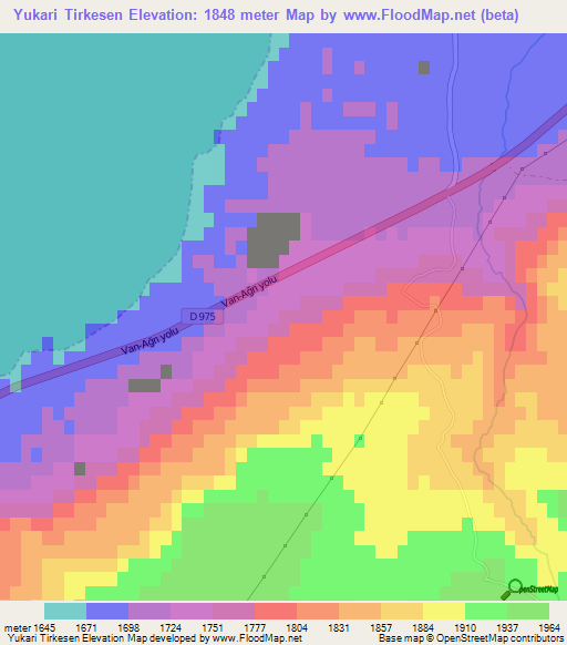 Yukari Tirkesen,Turkey Elevation Map