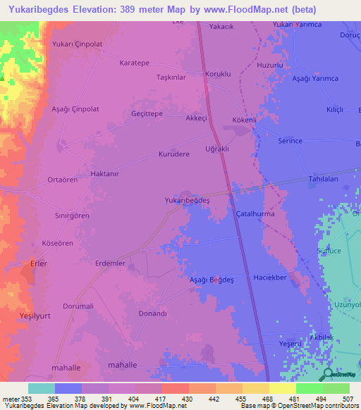 Yukaribegdes,Turkey Elevation Map