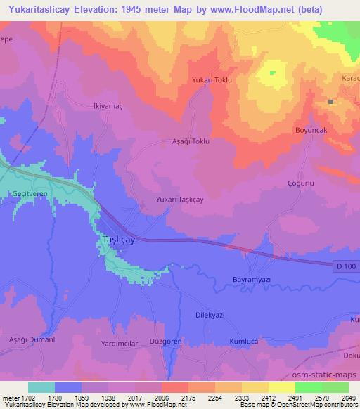 Yukaritaslicay,Turkey Elevation Map