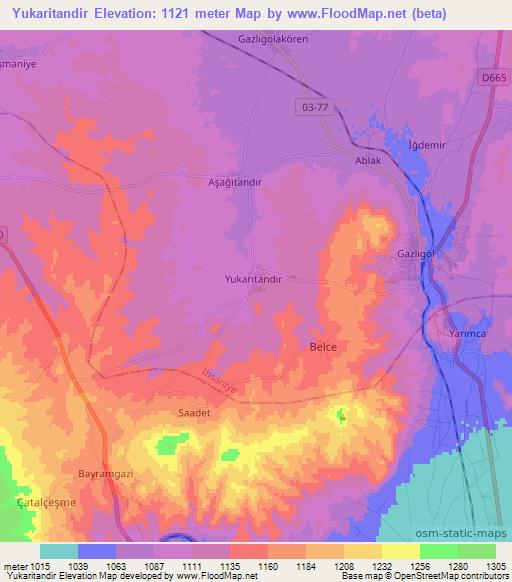 Yukaritandir,Turkey Elevation Map