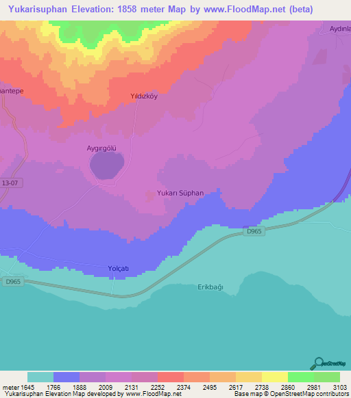 Yukarisuphan,Turkey Elevation Map