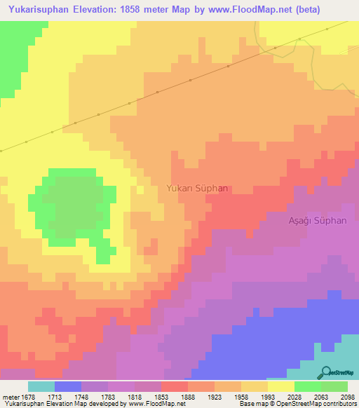 Yukarisuphan,Turkey Elevation Map