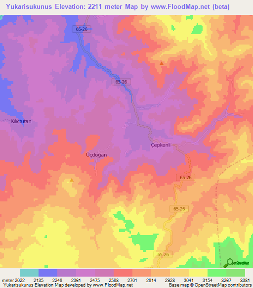 Yukarisukunus,Turkey Elevation Map