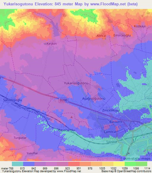 Yukarisogutonu,Turkey Elevation Map