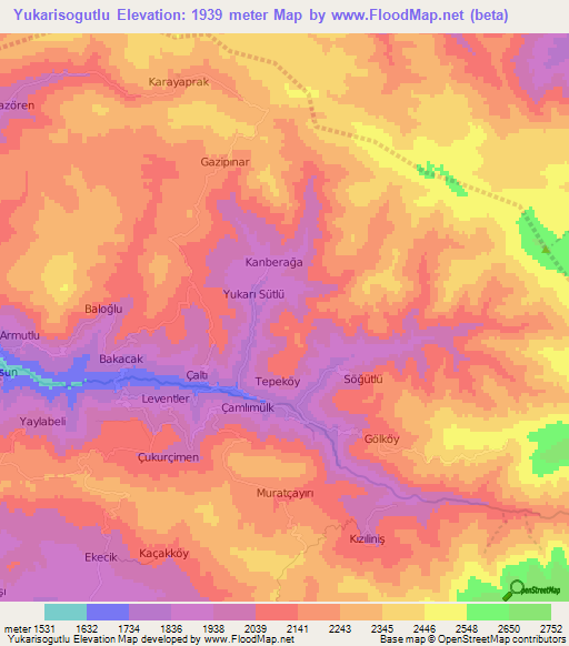 Yukarisogutlu,Turkey Elevation Map