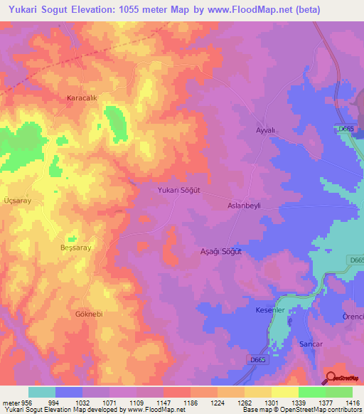 Yukari Sogut,Turkey Elevation Map