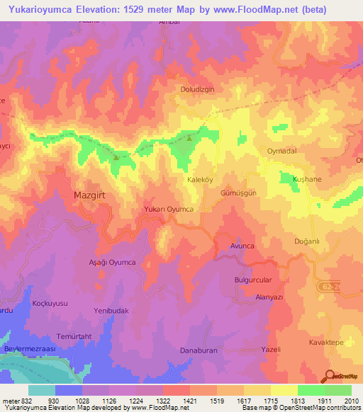 Yukarioyumca,Turkey Elevation Map