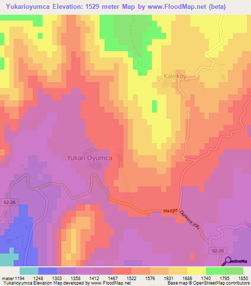 Yukarioyumca,Turkey Elevation Map