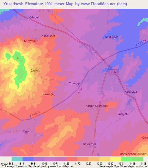 Yukariseyh,Turkey Elevation Map