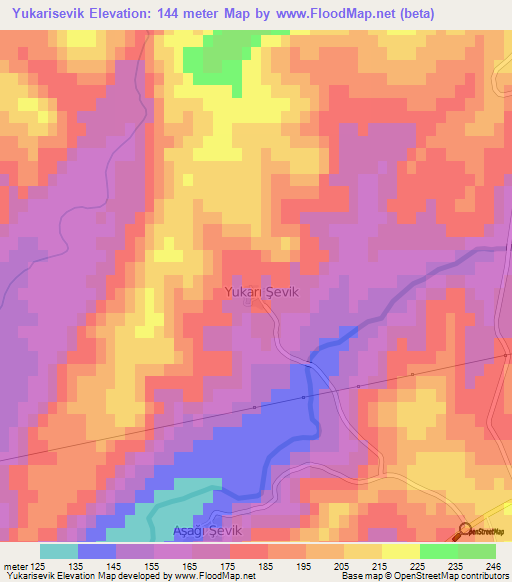 Yukarisevik,Turkey Elevation Map