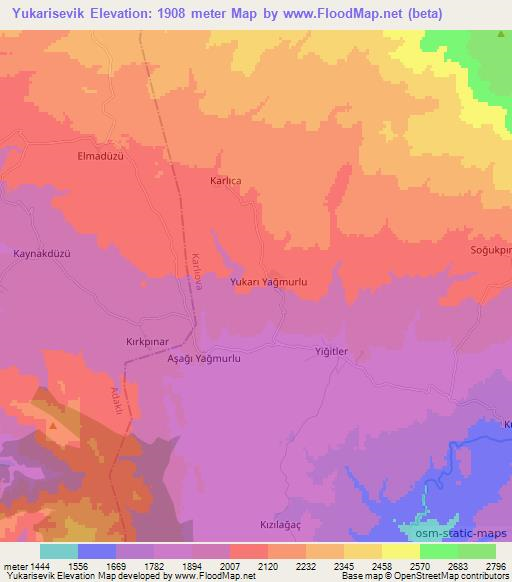 Yukarisevik,Turkey Elevation Map