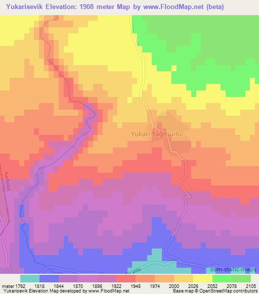 Yukarisevik,Turkey Elevation Map