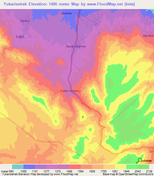 Yukarisetrek,Turkey Elevation Map