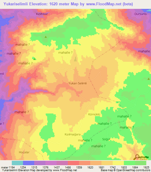 Yukariselimli,Turkey Elevation Map