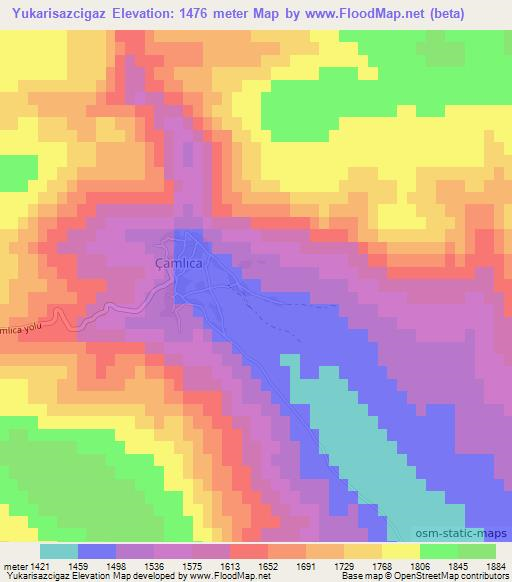 Yukarisazcigaz,Turkey Elevation Map