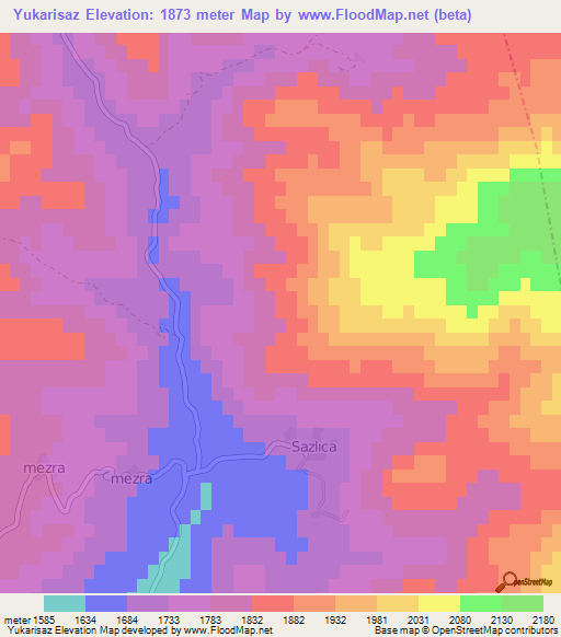 Yukarisaz,Turkey Elevation Map