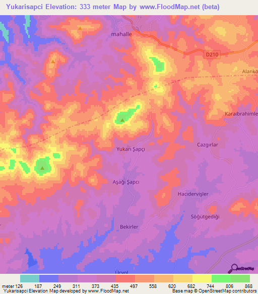 Yukarisapci,Turkey Elevation Map