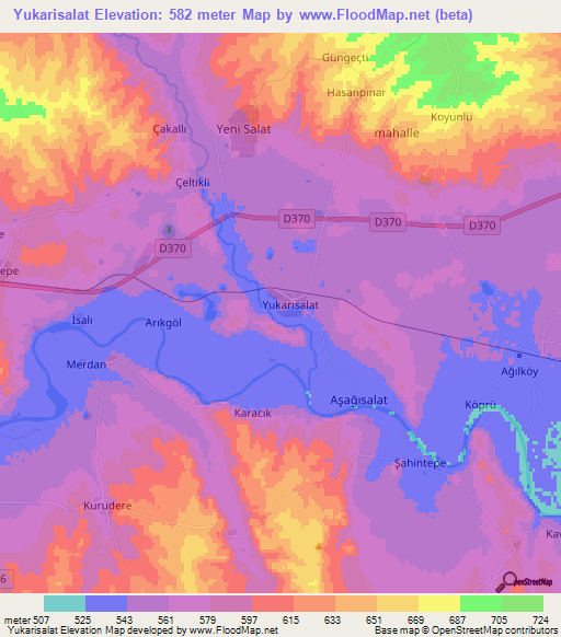 Yukarisalat,Turkey Elevation Map