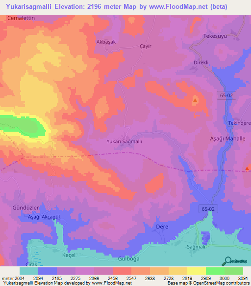 Yukarisagmalli,Turkey Elevation Map